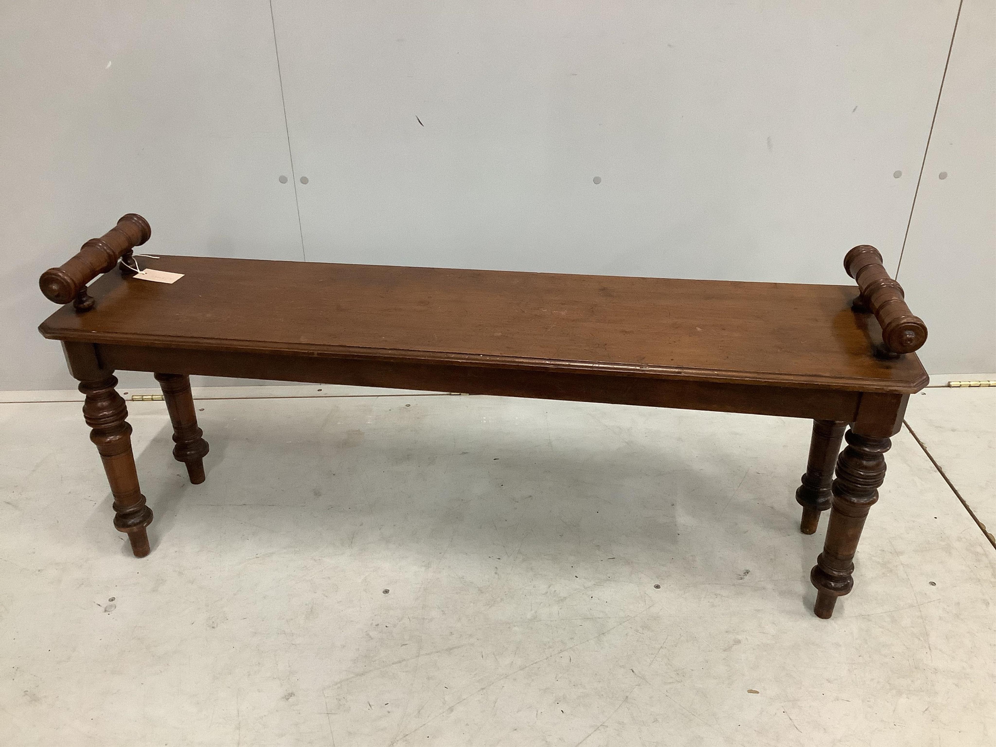 A late Victorian mahogany window seat, width 122cm, depth 29cm, height 52cm. Condition - fair